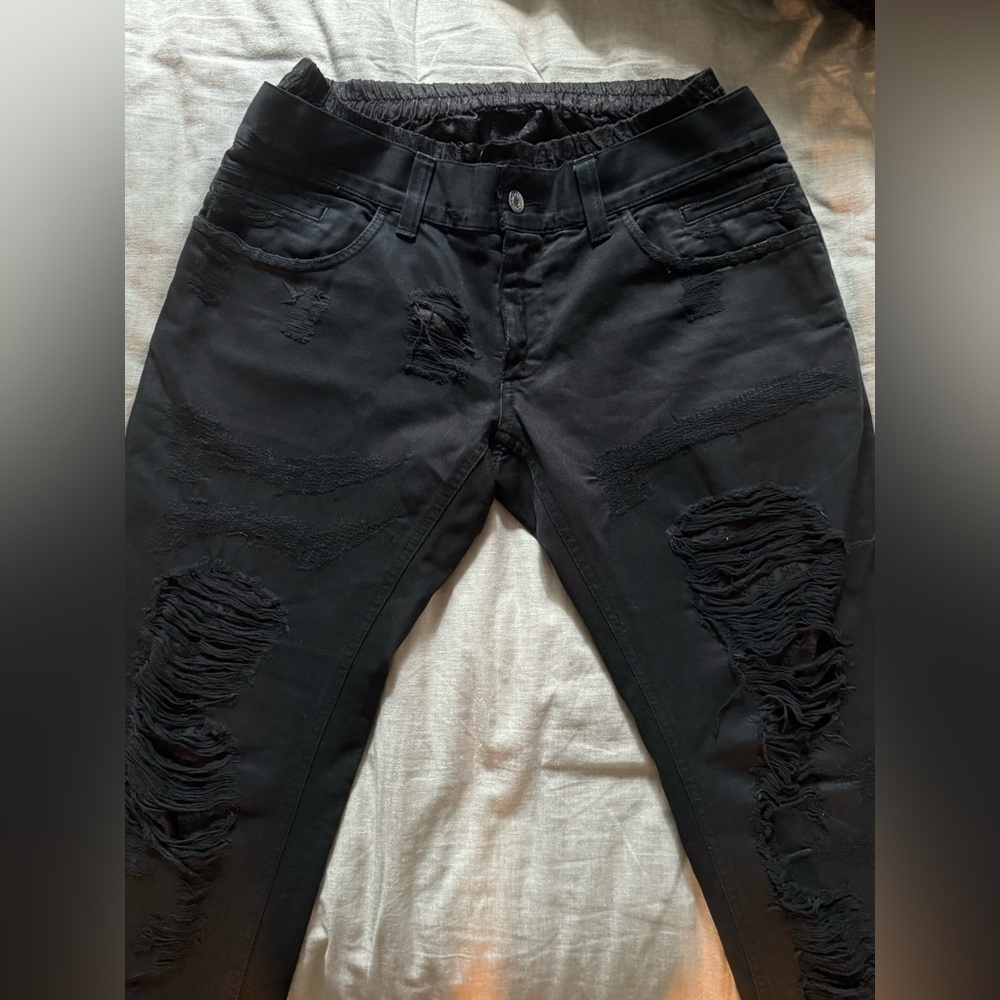 Dolce & Gabbana Distressed Denim Silk Pajama Lining